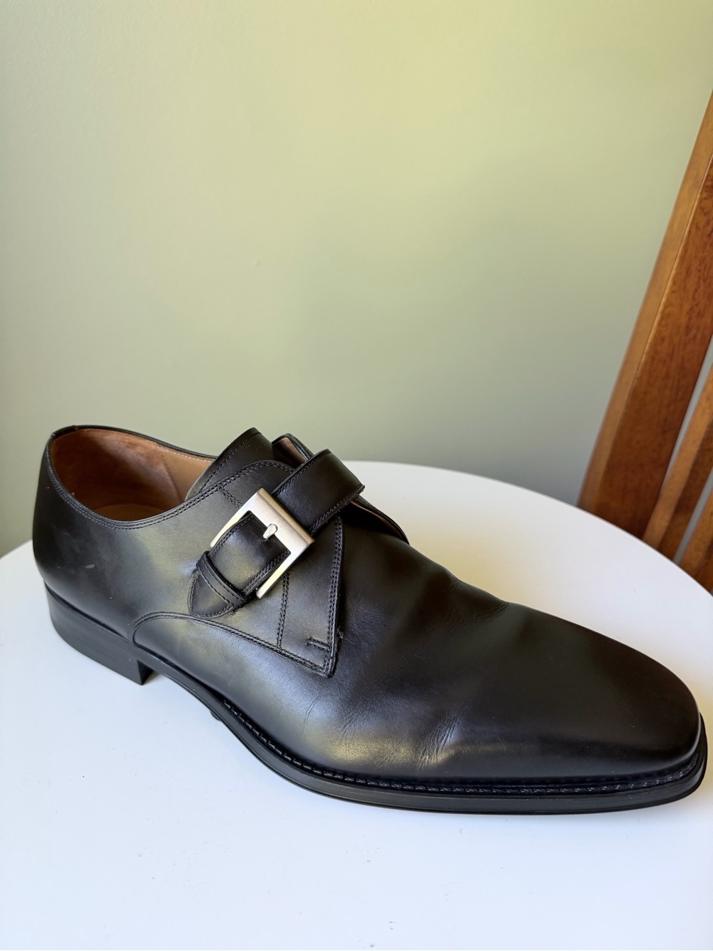 Magnanni Black Leather Monk Strap Dress Shoes Single Monk Buckle Oxford Portugal